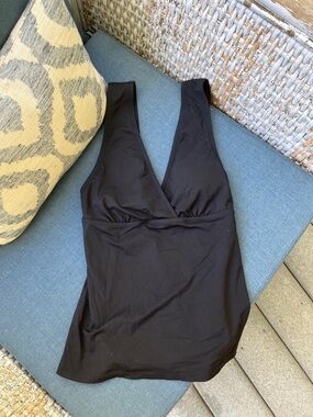 Lands' End Black Swim Top with V-Neck Detail